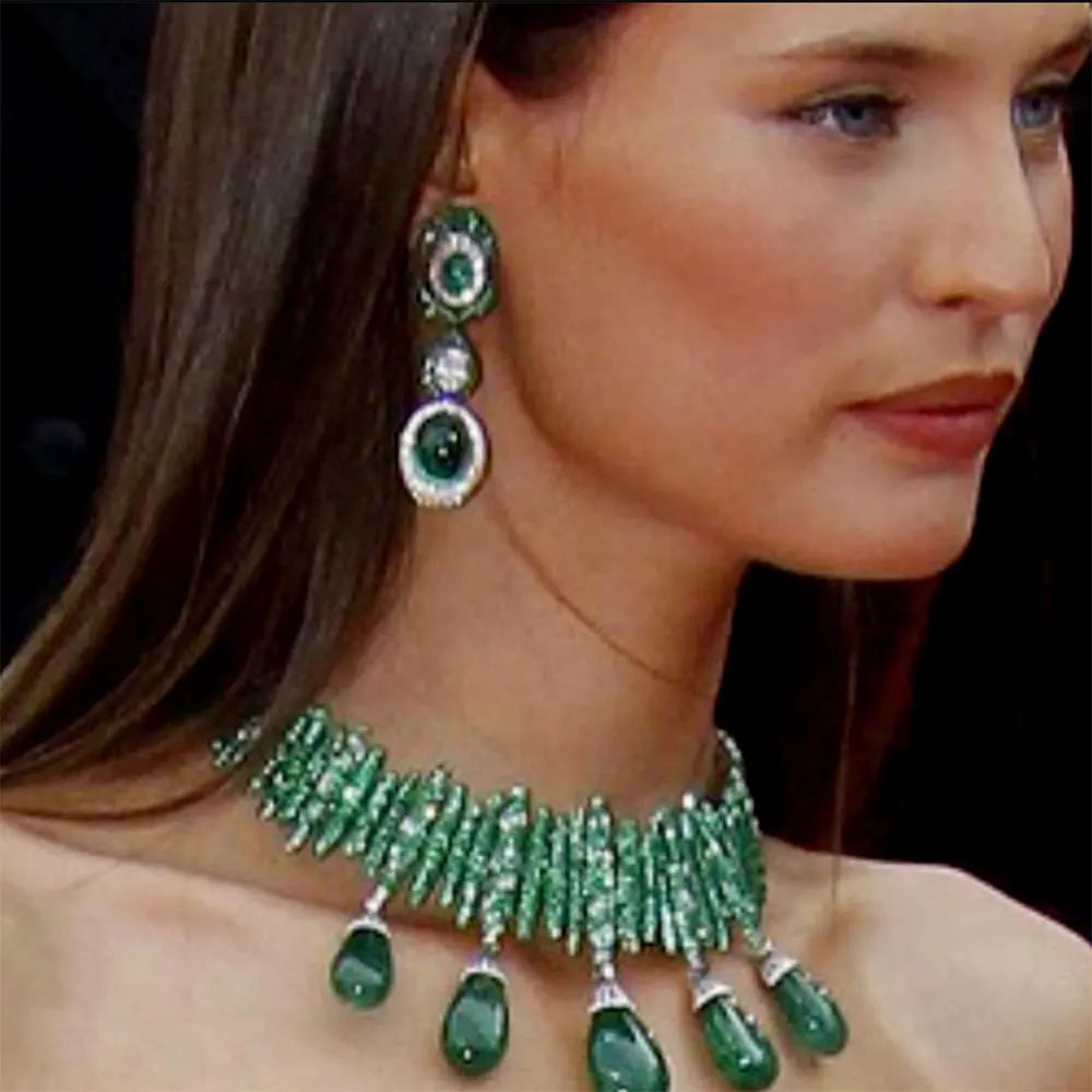 GODKI NEW Luxury Green Waterdrop African Earring For Women Wedding Party Indian Dubai Bridal Jewelry boucle d'oreille femme Gift