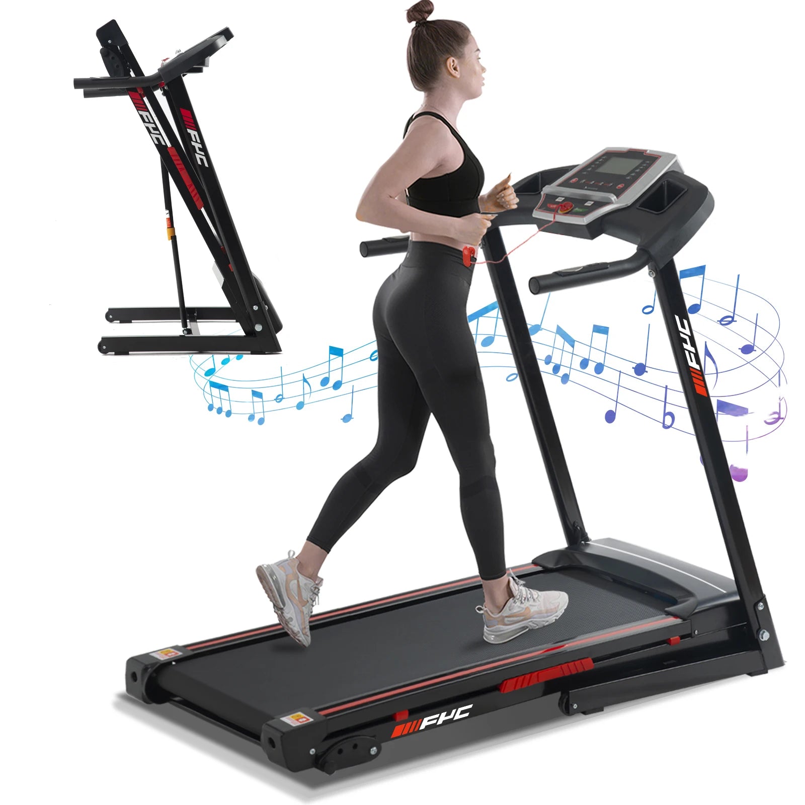 Steel-Frame Foldable Treadmill With 17-Inch Wide Deck 3.5HP — Black | KIMLUD