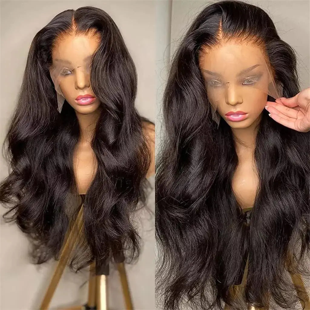 10A Raw Brazilian Body Wave Full Frontal Lace Glueless 13x4 HD Transparent Lace Front Natural Black Deep Texture-Long Blonde