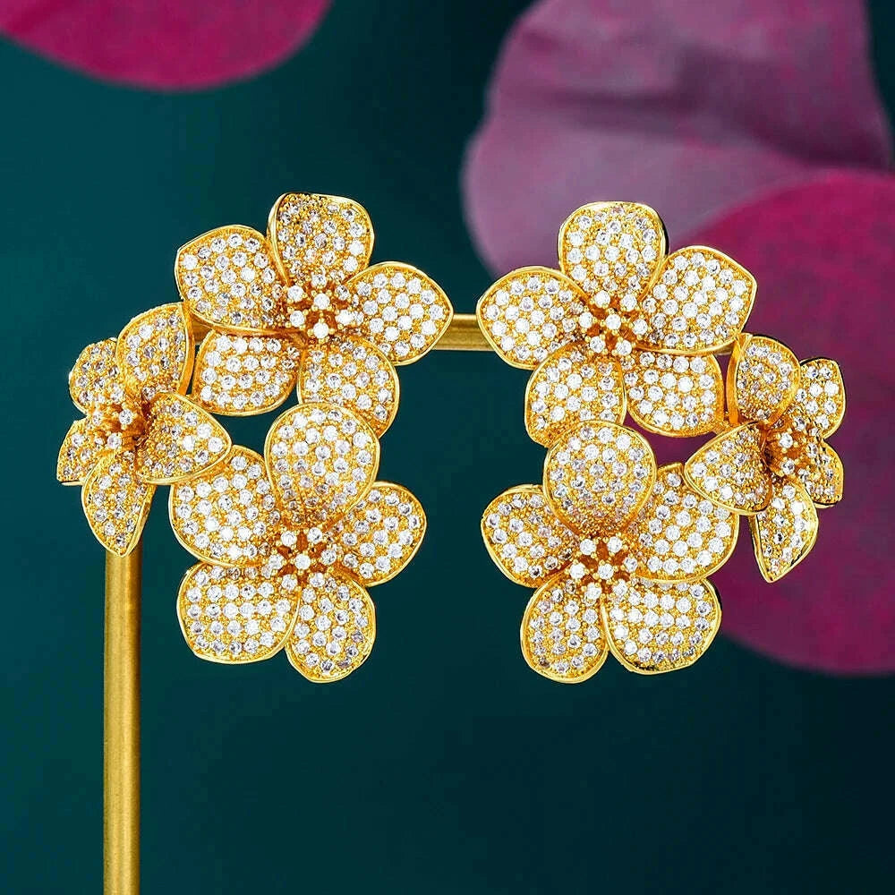 KIMLUD, Missvikki Jewelry Bloom Flowers Earrings Cubic Zirconia for Women Actor Dancer Stage Performance Dance Party Wedding Engagement, KIMLUD Womens Clothes