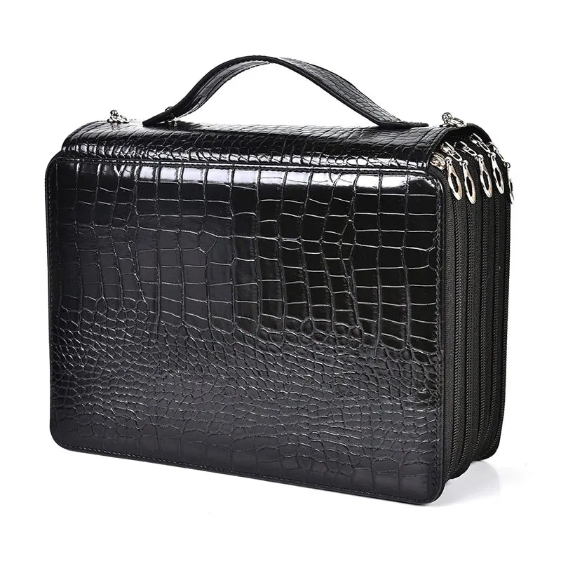 Crocodile-Embossed PU Pencil Case Five-Layer Large Capacity — Purple | KIMLUD