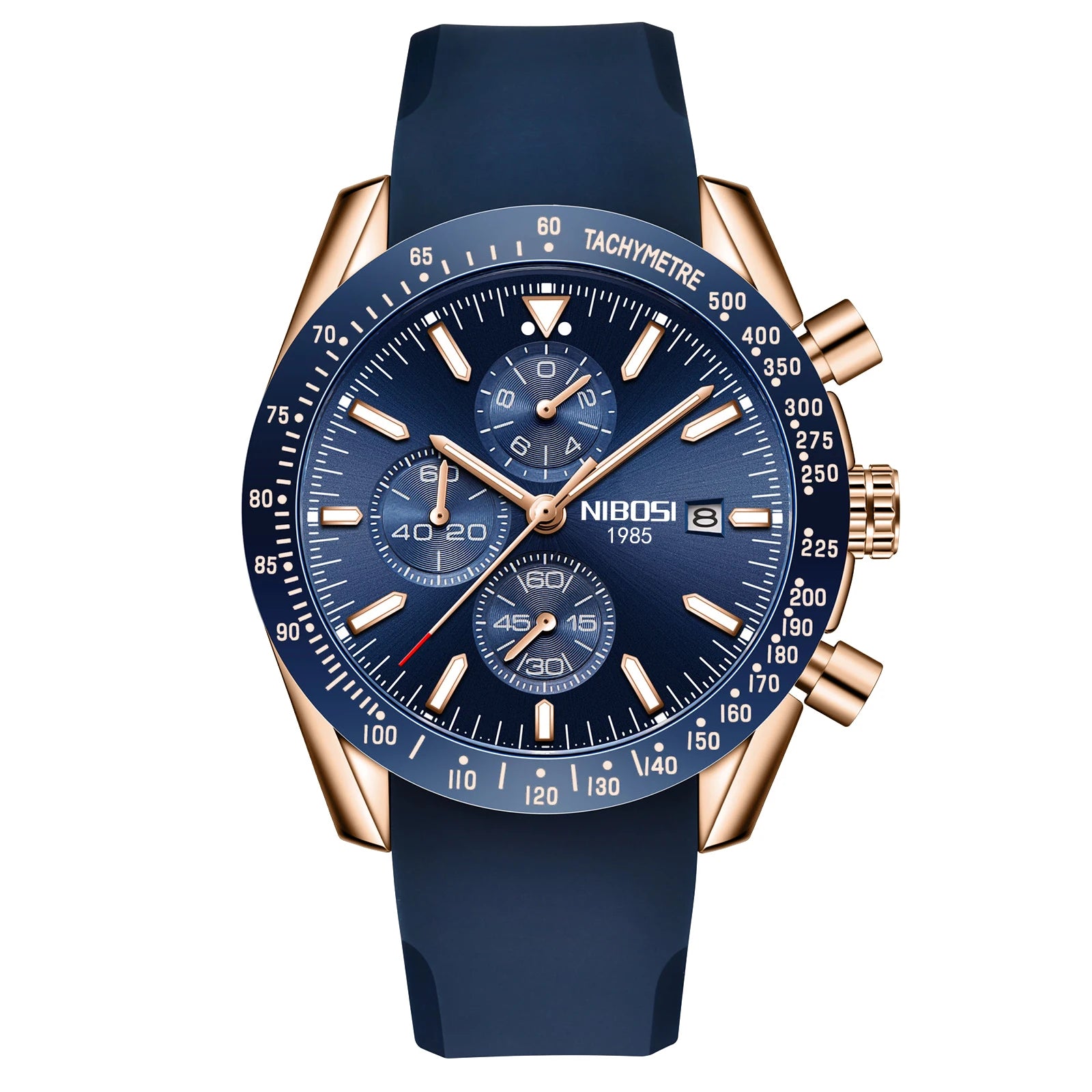 NIBOSI 2615 Business Style Men Watch Luminous Real Leather Band Wristwatch Silicone Strap Chronograph Quartz Watches