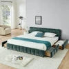 Chenille Upholstered Bed Frame King Size — Deep Charcoal Gray | KIMLUD