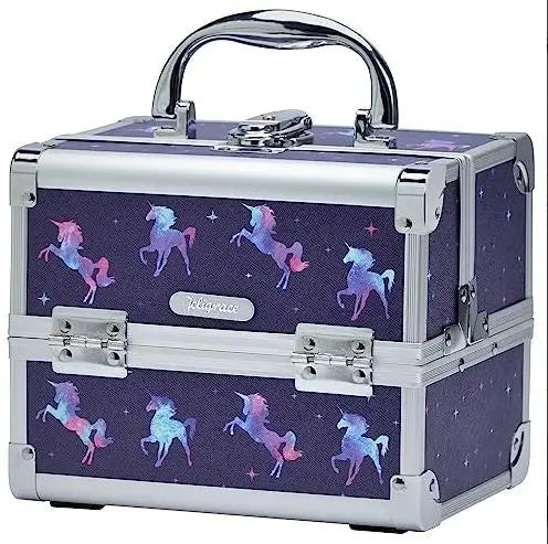 Fashionable Girls Cosmetic Case with Mirror for Artist 2 Trays Lockable Aluminum Makeup Train Case Travel Beauty Storage Case