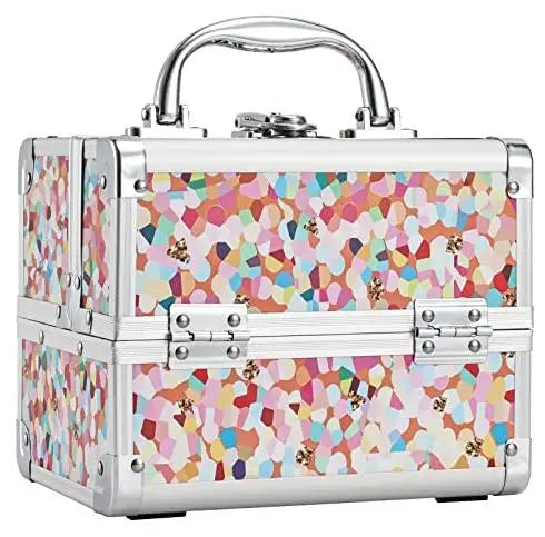 Fashionable Girls Cosmetic Case with Mirror for Artist 2 Trays Lockable Aluminum Makeup Train Case Travel Beauty Storage Case