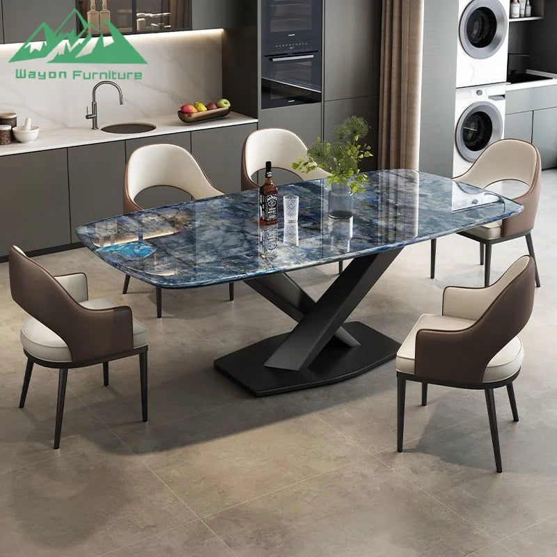 Sintered Stone Dining Table With X-Shaped Legs — Gray | KIMLUD