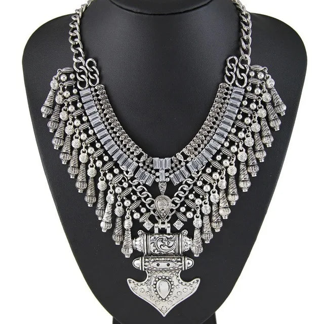 Choker Necklace – Multilayer Coin Collar – Rhinestone Tin Alloy | KIMLUD