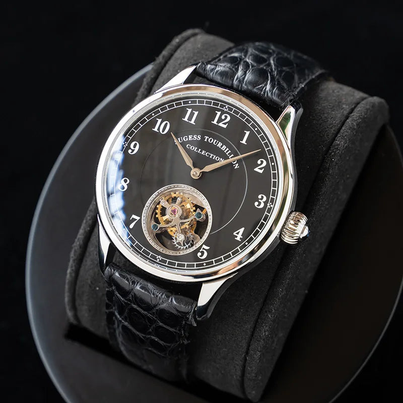 Rose-Gold Skeleton Tourbillon Mechanical Wristwatch — Brown | KIMLUD