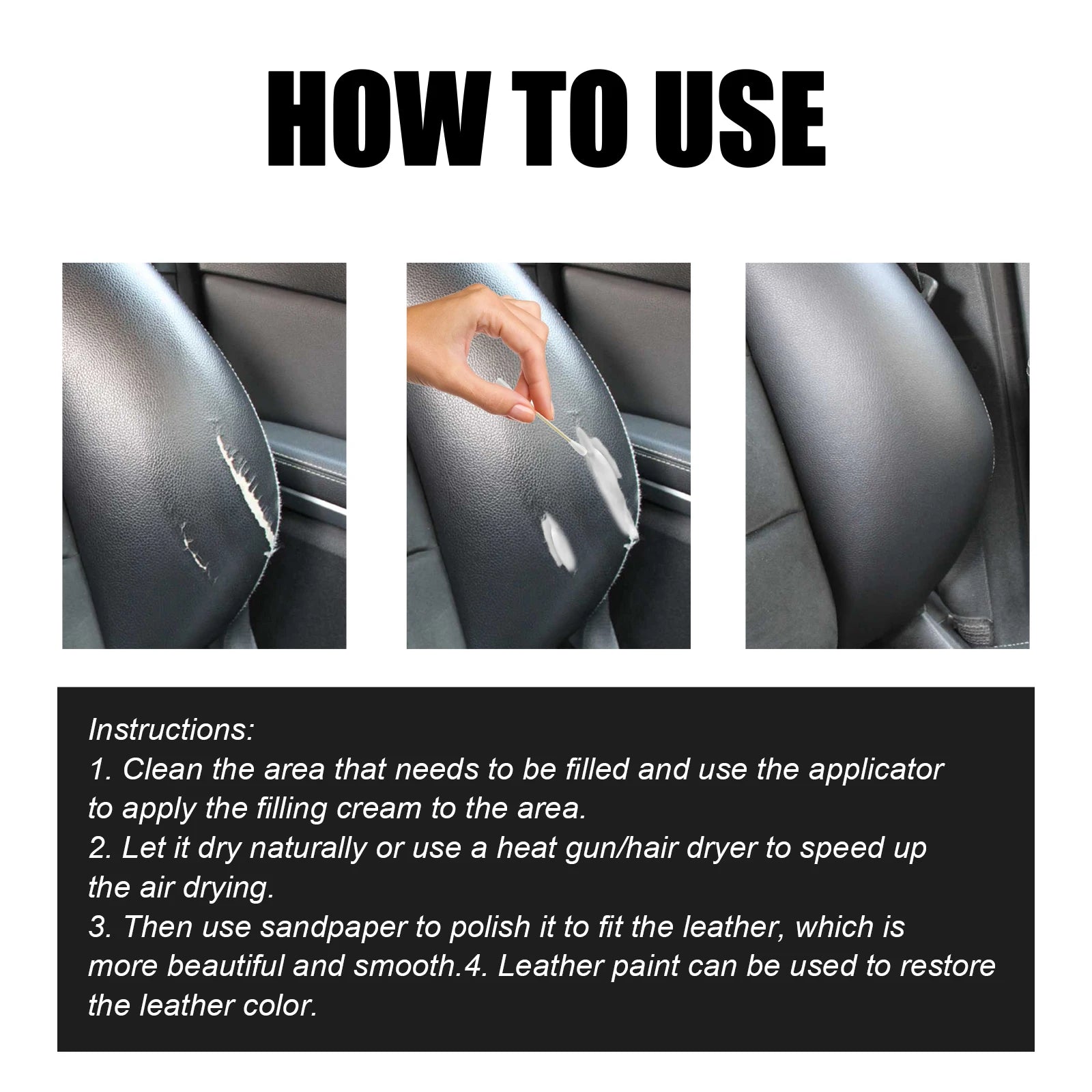 Rayhong Paintable Repair Filler Cream for Car Seat & Sofa Leather Furniture Scratches Care