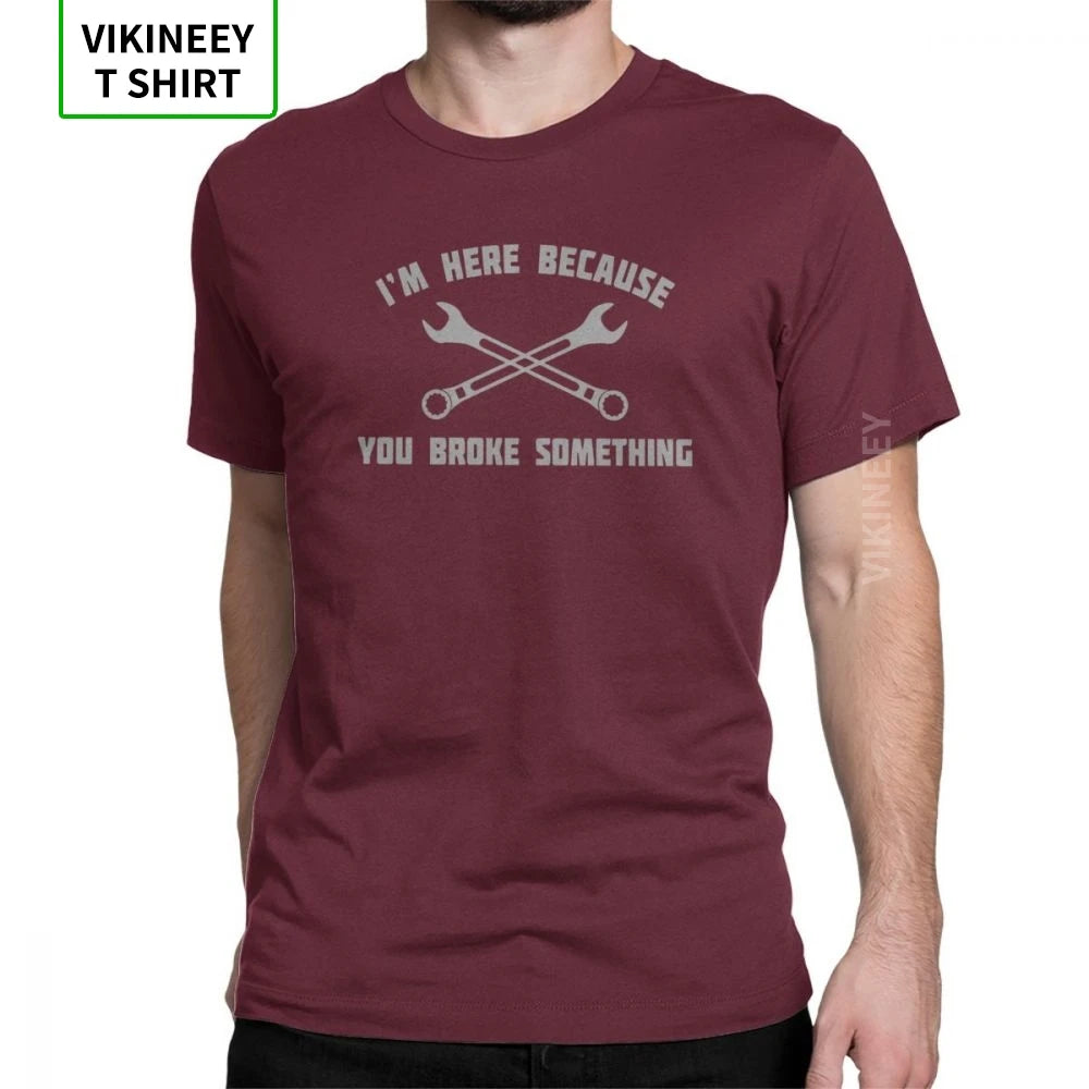 Men's T Shirt – Mechanic Car Print – Cotton Short Sleeve – Black | KIMLUD