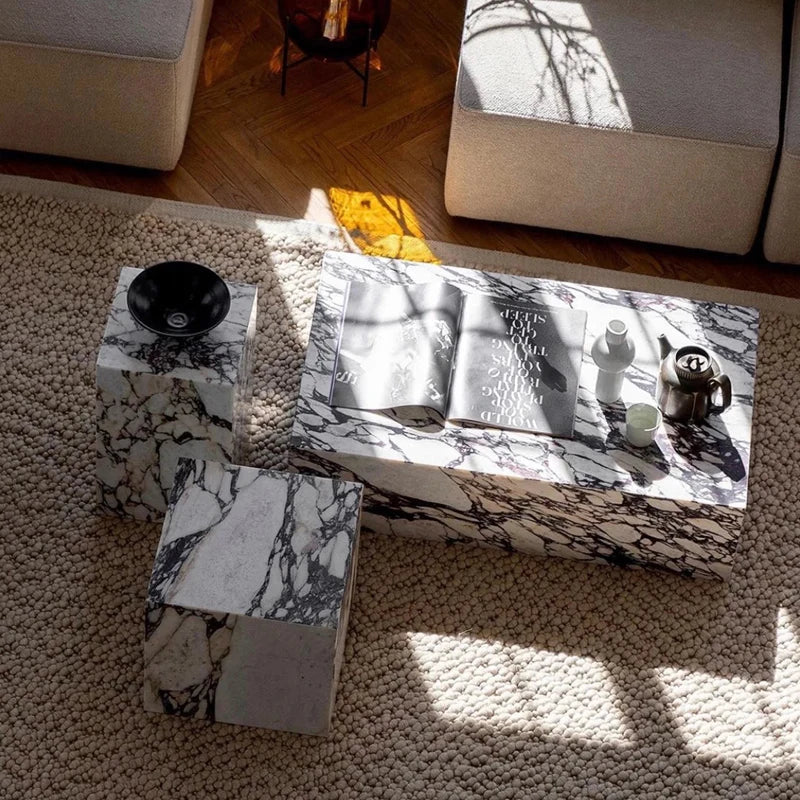 Stonekocc Luxury 100% Italy Calacatta Violet Marble Plinth Coffee Table Rectangle Base 40x40 30x30x50 100x60x30cm Home Furniture