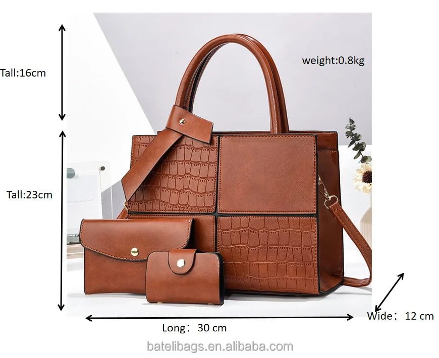 2025 Women's Handbags Designer Bags Capacity with Zip Casual Style Three Piece Pu Leather Handbag