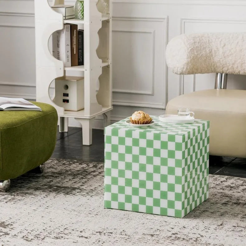 Acrylic Coffee Table Checkerboard Cube — Clear | KIMLUD