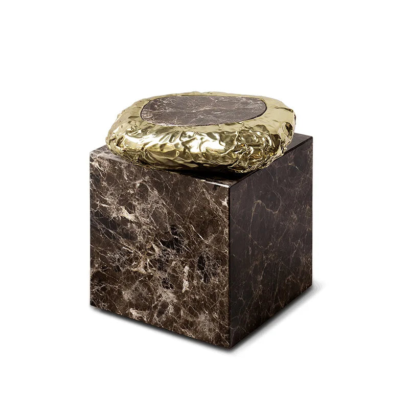 Copper Base Marble Side Table Hand-Hammered Copper — Charcoal Black | KIMLUD