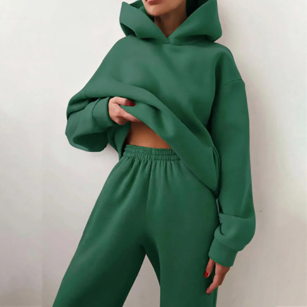 Fleece Hooded Two-Piece Set Cozy Winter Essential — Black | KIMLUD
