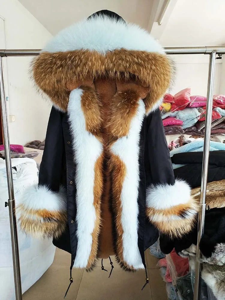 OFTBUY 2022 Long Parka Real Fur Coat Winter Jacket Women Natural Raccoon Fur Fox Fur Collar Hood Cuffs Thick Warm Outerwear New