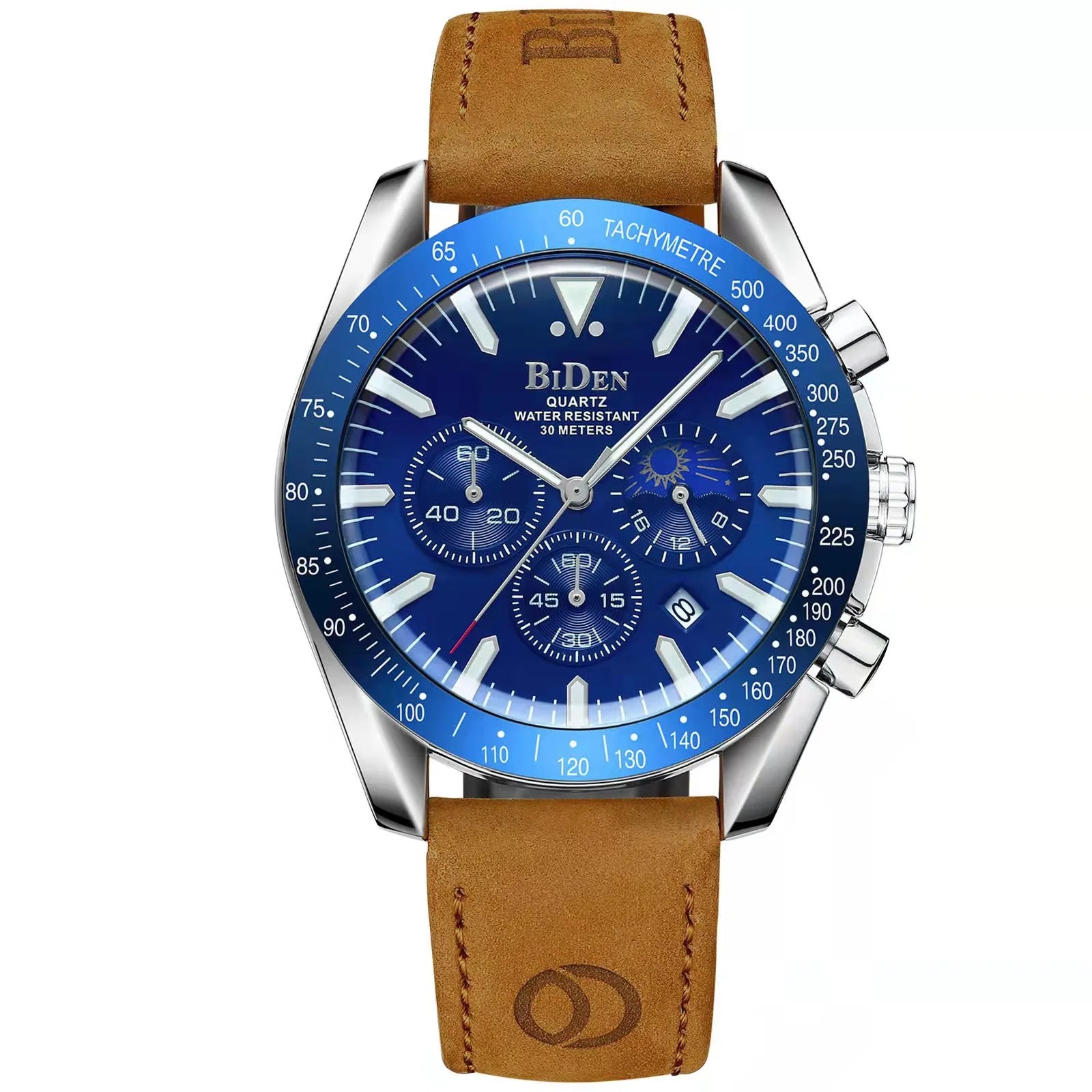 Leather Chronograph Watch Moon Phase — Black | KIMLUD
