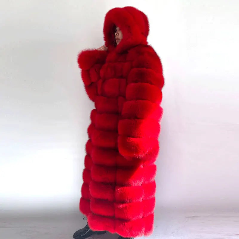 Customizable Size Thick Warm Full Sleeves Hooded High Quality Natural Fur Fashion Overcoat Winter Women Real Fox Fur Coat
