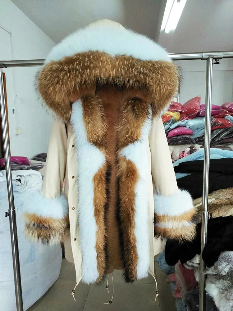 OFTBUY 2022 Long Parka Real Fur Coat Winter Jacket Women Natural Raccoon Fur Fox Fur Collar Hood Cuffs Thick Warm Outerwear New