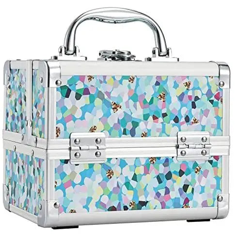 Fashionable Girls Cosmetic Case with Mirror for Artist 2 Trays Lockable Aluminum Makeup Train Case Travel Beauty Storage Case