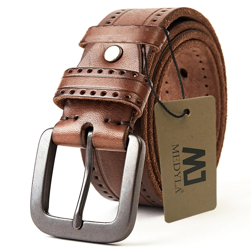 MEDYLA Men's Leather Belts For Men Vintage Alloy Pin Buckle Waistband Strap Jeans Belt For Male Cowhide Belt DSW535