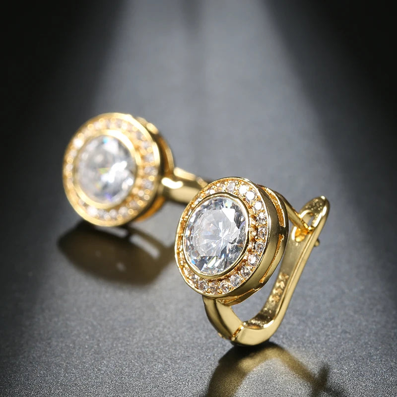 Kinel Trendy Round White Cubic Zirconia Stud Earrings For Women Gold Color CZ Ear Studs Personality Wedding Jewelry Gifts