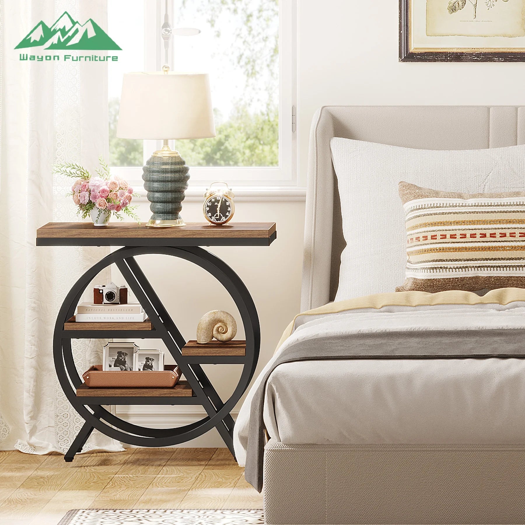 Solid Wood And Metal Console Table Two-Tier With Gold Arches — White | KIMLUD