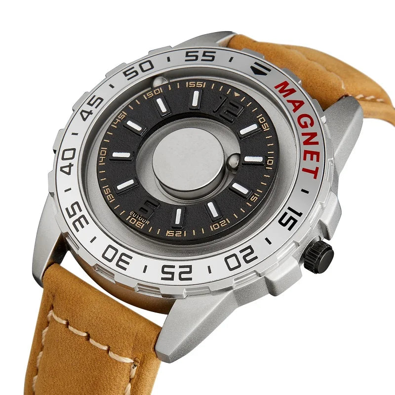 NEW EUTOUR Watch Men Innovative Magnet Ball Show Quartz Men Watch Genuine Leather Canvas Steel Strap Watches Relogio Masculino