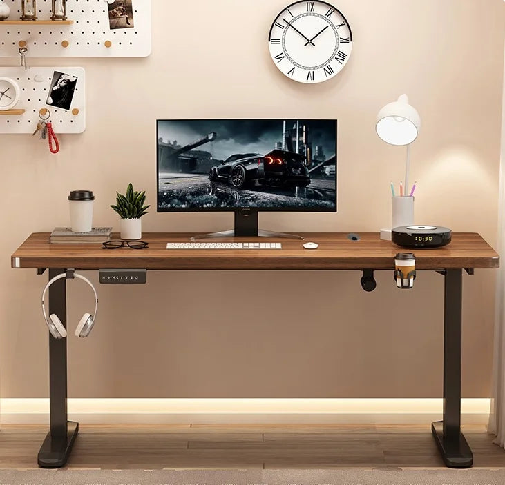 Walnut Wood Desk Extendable Sit-Stand — Walnut Brown | KIMLUD