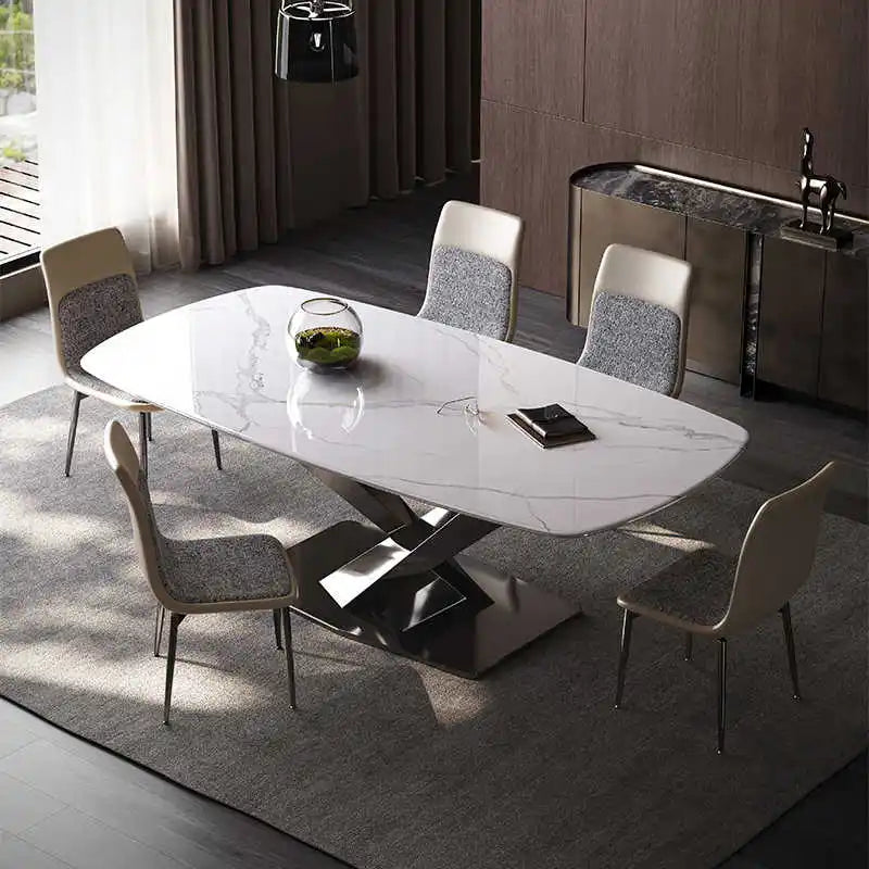 Nordic Modern Luxury Marble Dining Table with Extendable Metal Legs Hot Sale Home Furniture Stone Style Living Room