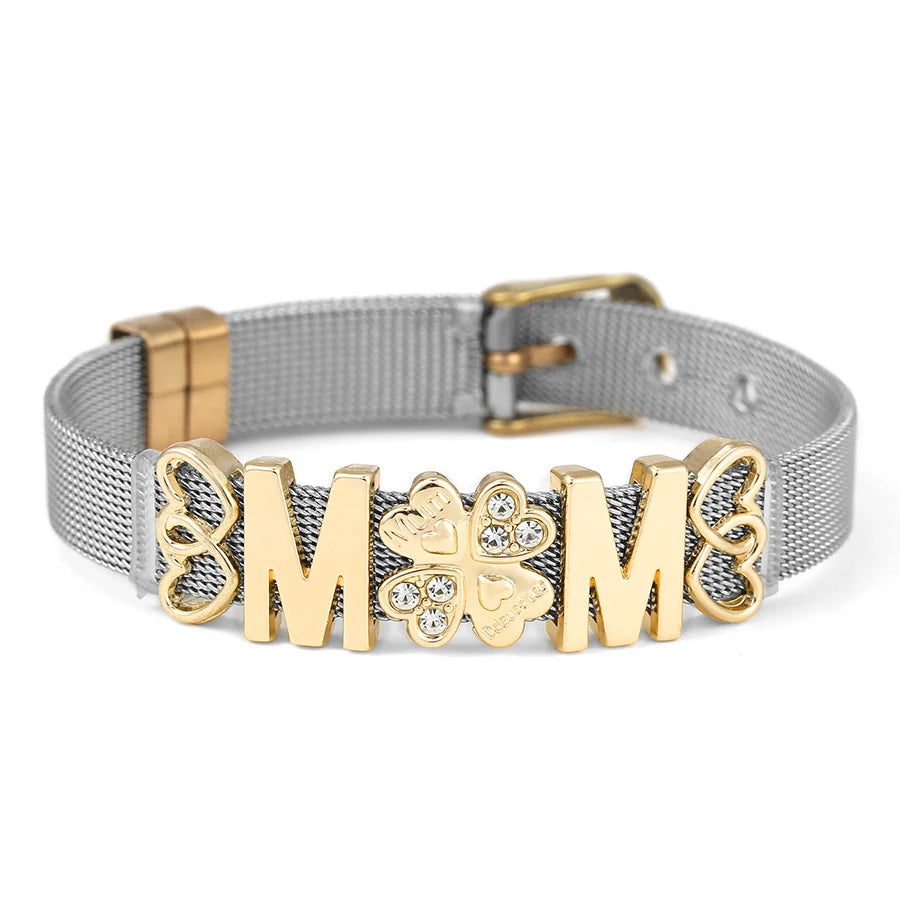 DINGLLY Two-tone Stainless Steel Mesh Bracelets For Women Men Love Heart Beaded 10mm Ribbon Mesh Bracelet & Bangle Gifts