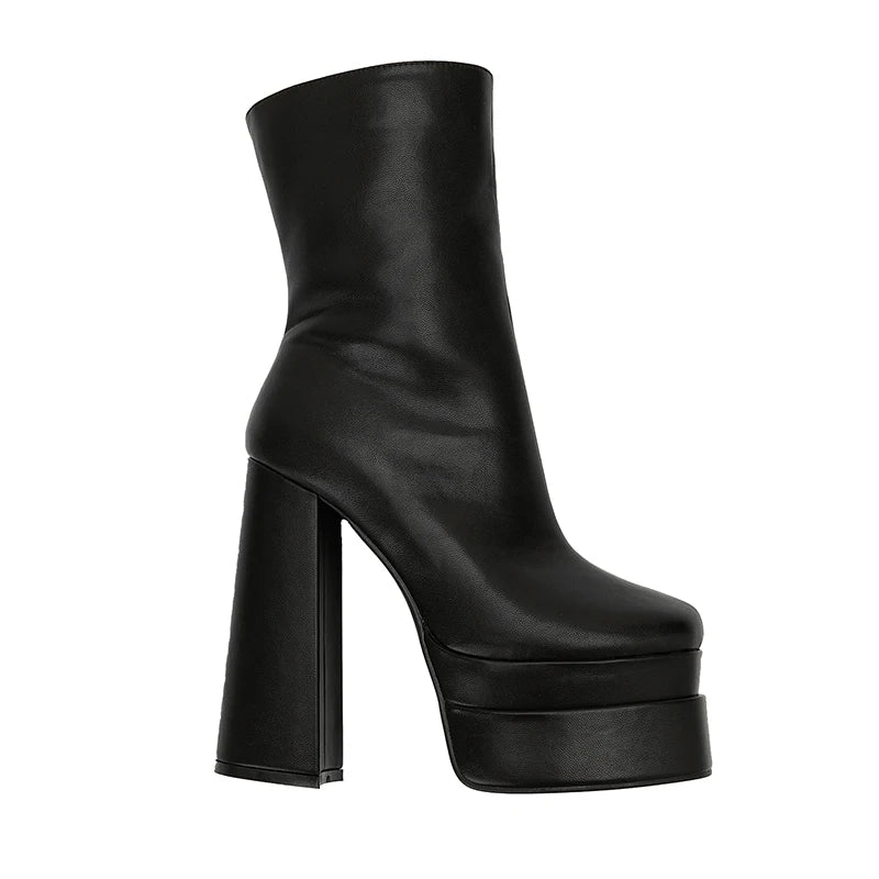 2023 Spot Supply Fashion Thick Heel Waterproof Platform Heightened Nude Boots Comfortable High Heel Ankle Boots