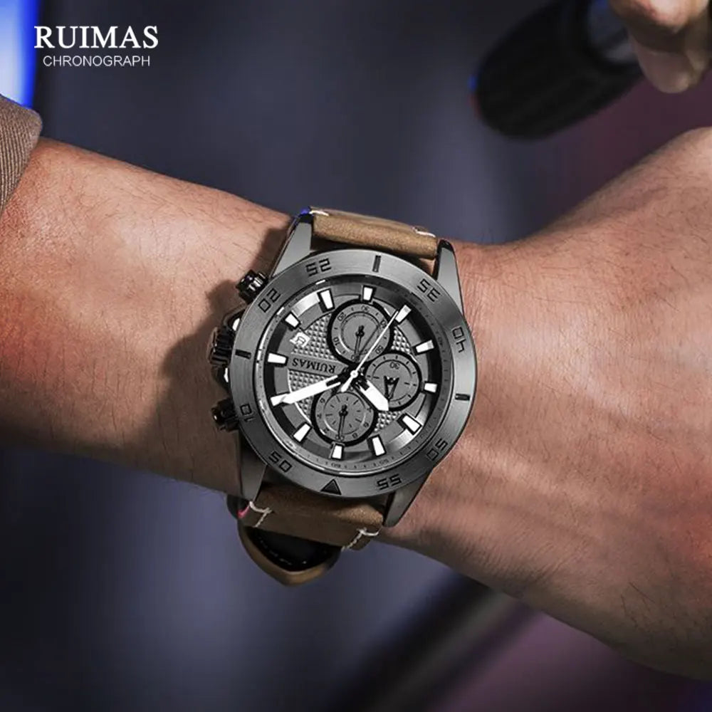 Premium Leather Strap Chronograph Watch — Black | KIMLUD