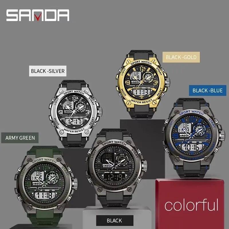 SANDA 6024 2025 Top Brand Men's Digital Watches 5ATM Waterproof Sport Wristwatch Quartz Watch for Men Clock Relogio Masculino