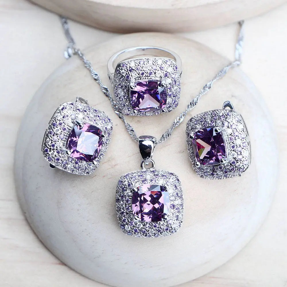 Sterling Silver Jewelry Set Bridal — Purple | KIMLUD