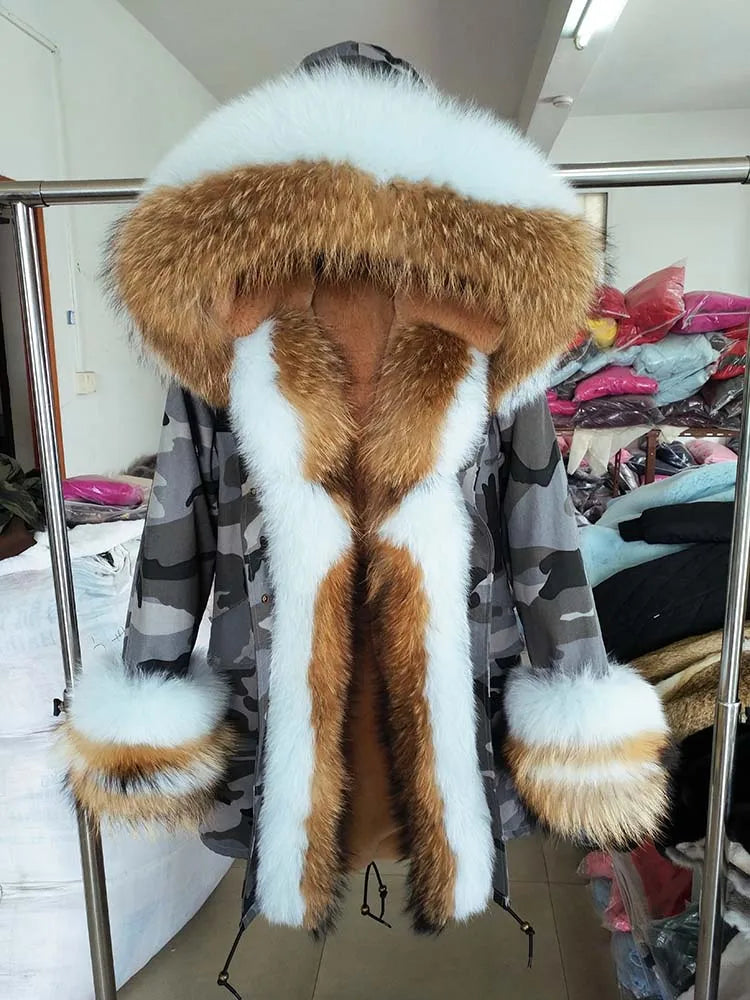 OFTBUY 2022 Long Parka Real Fur Coat Winter Jacket Women Natural Raccoon Fur Fox Fur Collar Hood Cuffs Thick Warm Outerwear New
