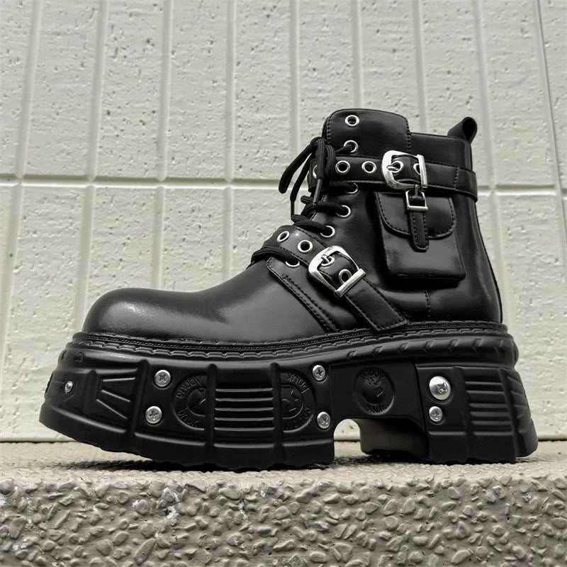 Latest Design Chunky Shoes Men Durable Alternative Heavy Metal Cyberpunk Style Handsome Ankle Men Martin Boots