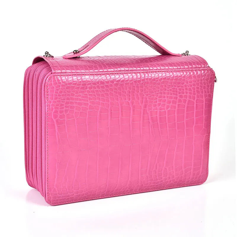 Crocodile-Embossed PU Pencil Case Five-Layer Large Capacity — Purple | KIMLUD