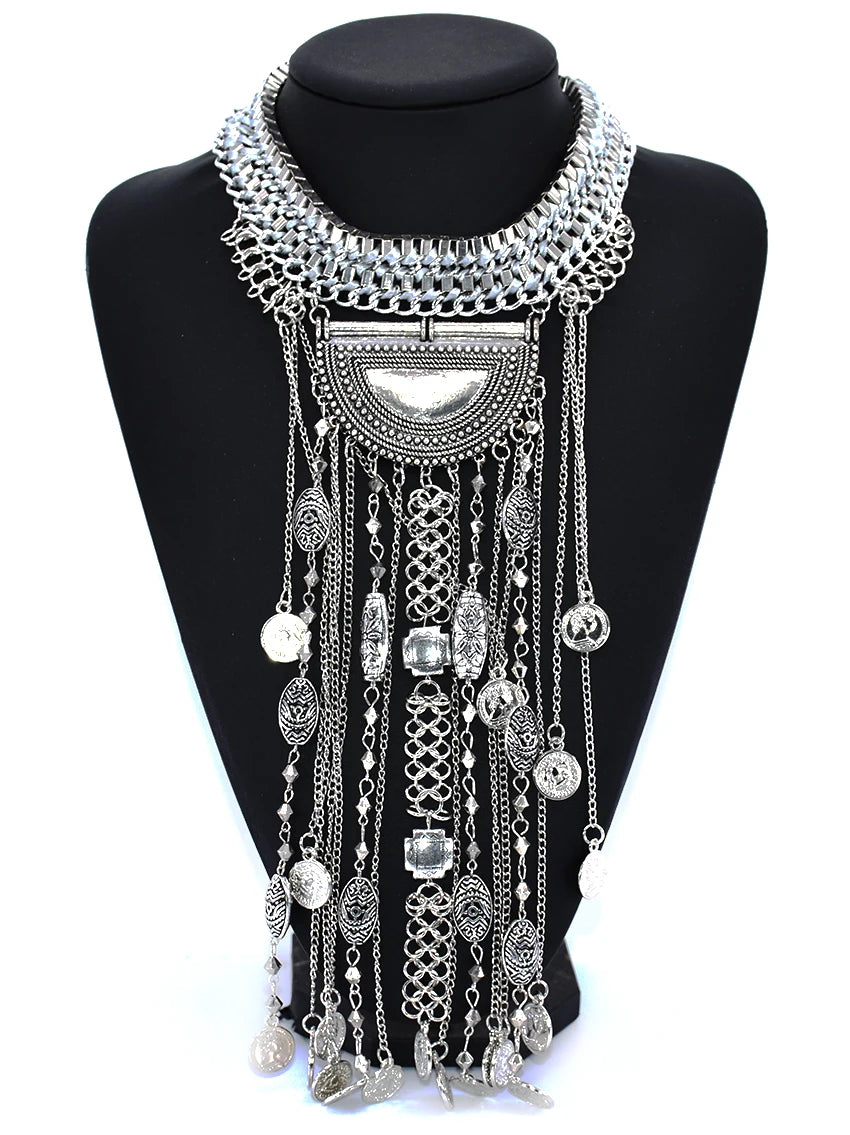 Choker Necklace – Multilayer Coin Collar – Rhinestone Tin Alloy | KIMLUD