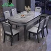 Solid Wood Dining Table Set Marble Top — Gray | KIMLUD