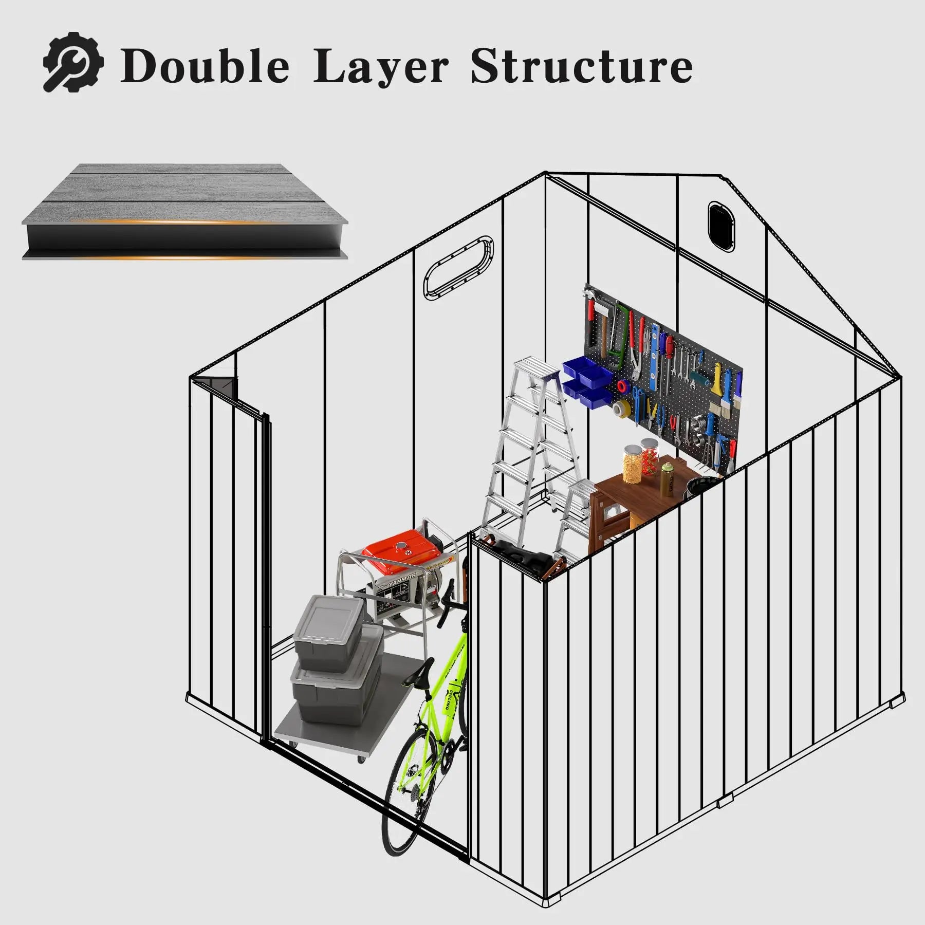 Resin Outdoor Storage Shed Waterproof Lockable Door — Gray | KIMLUD