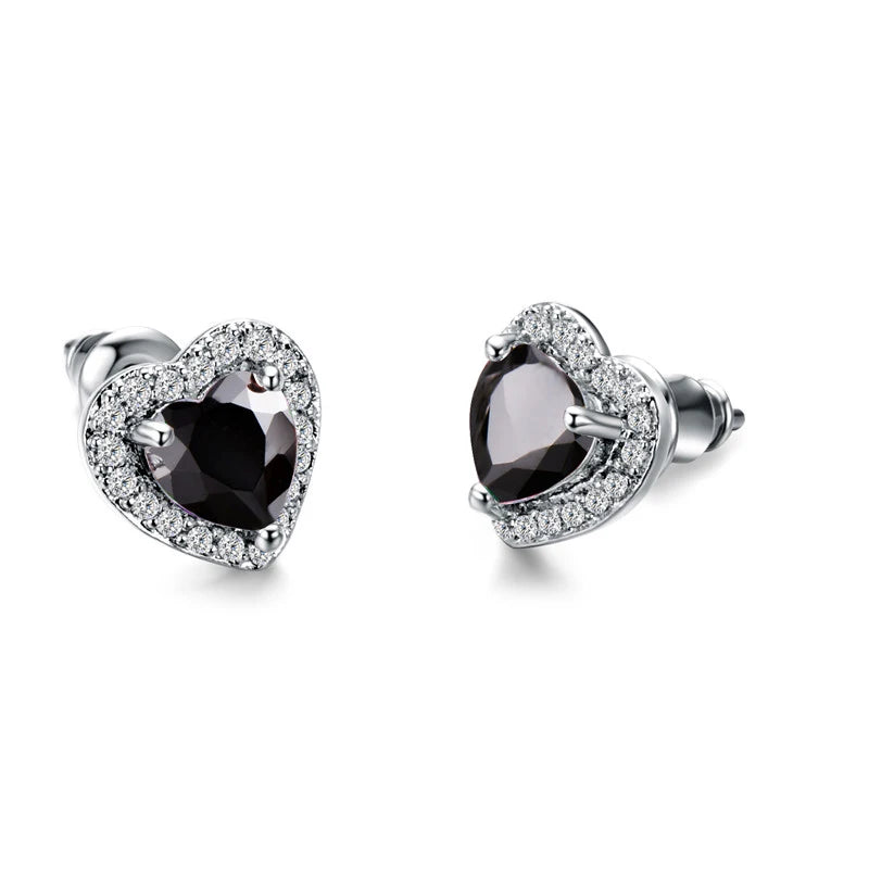 Cubic Zirconia Stud Earrings Heart Design — Assorted Colors | KIMLUD