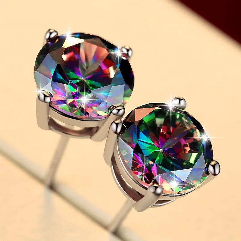 Sterling Silver Stud Earrings Crystal — Silver | KIMLUD