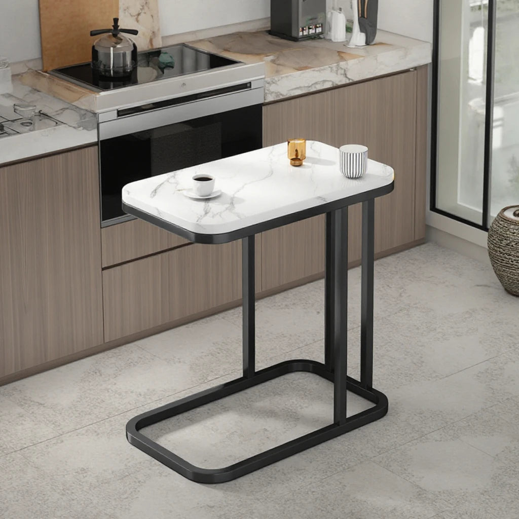 Marble-Inspired Side Table Gold Framework — White | KIMLUD
