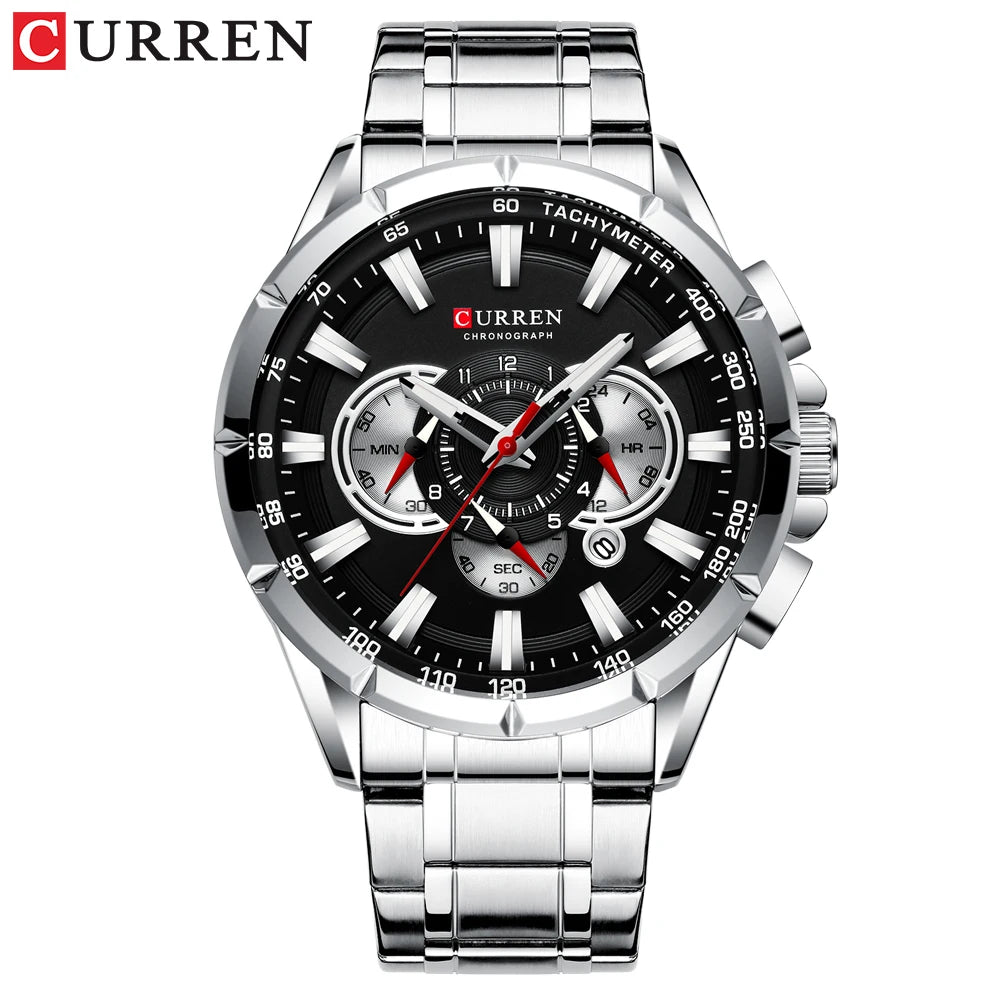 Stainless Steel Chronograph Watch — Silver | KIMLUD