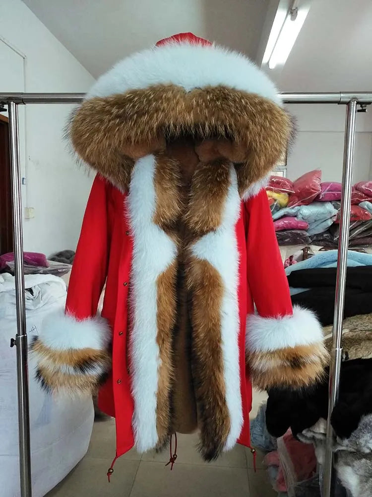 OFTBUY 2022 Long Parka Real Fur Coat Winter Jacket Women Natural Raccoon Fur Fox Fur Collar Hood Cuffs Thick Warm Outerwear New