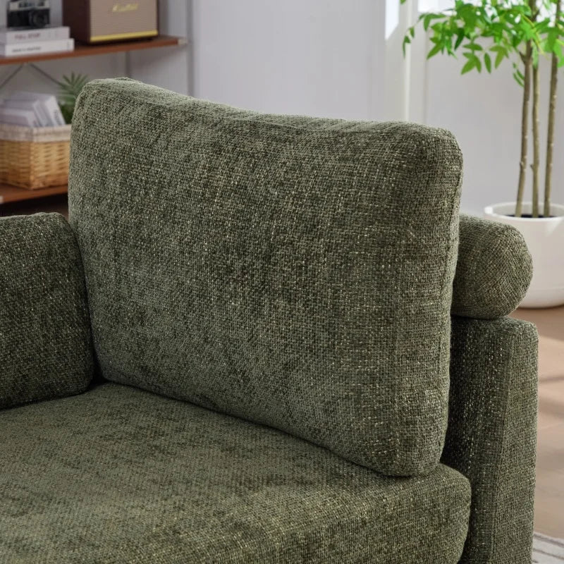 Chenille Upholstery Sofa Bed With Cushions And Metal Legs For Refined Living Rooms — Olive | KIMLUD