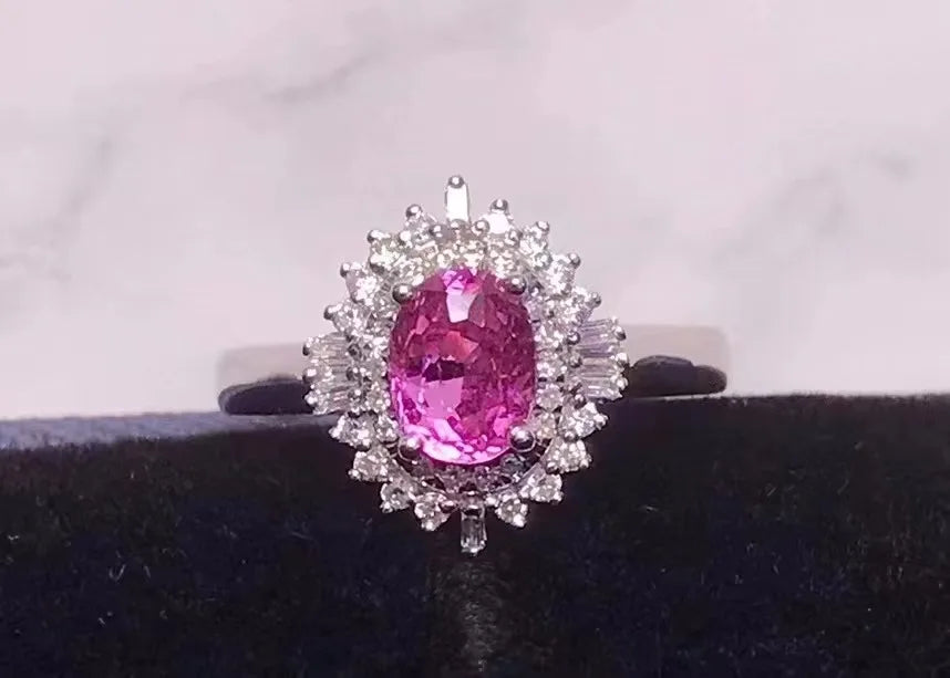 Sgarit Luxury Wedding Ring Gemstone 18k White Gold 42pc Diamond 1.77ct Pink Sapphire Rings 3.14g Jewelry Women