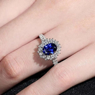 KIMLUD, CAOSHI Luxury Blue Crystal Stone Rings with Tiny Flower Cubic Zirconia Pretty Women's Jewelry Elegant Engagement Accessories, KIMLUD Womens Clothes