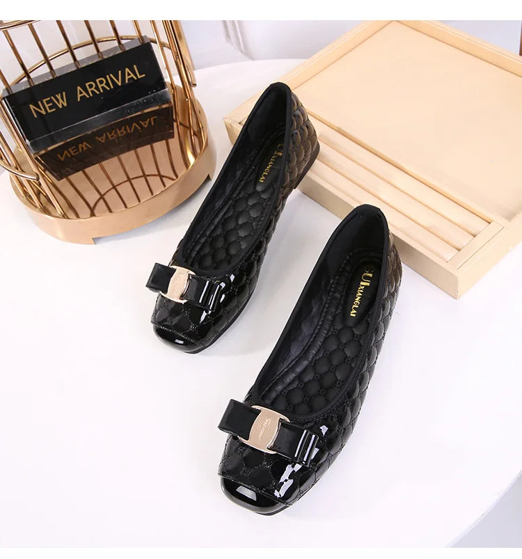 Women's Flat Shoes Spring Autumn New Square Toe Chain Comfortable Casual Square Toe Slip-On Female Shoes Large Size 36-42